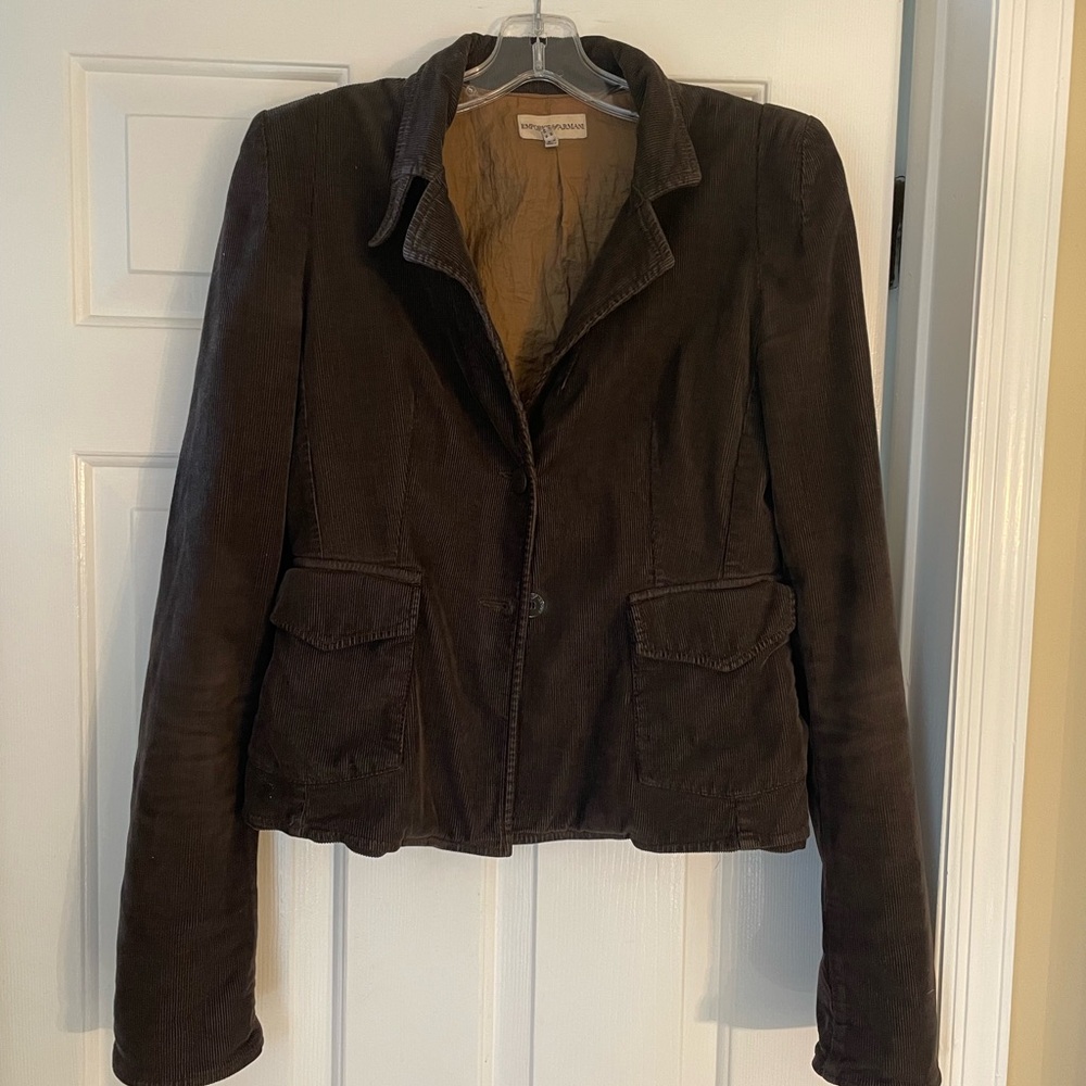 Emporio Armani Brown Tailored Blazer with Notched Lapels, corduroy